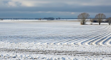 Snowy Plowed Field Landscape.
