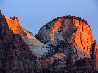 The Alter of Sacrifice, one of the peaks of Zion National Park, in the golden light of Dawn.