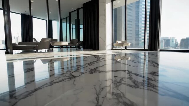 This video takes you inside a modern luxury apartment featuring polished marble floors, floor-to-ceiling windows, city views, elegant furnishings, and plenty of natural light for an open, airy feel th