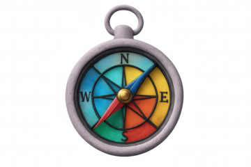 Colorful compass pointing north, 3d-rendered with transparent background, highlighting navigation and travel design elements