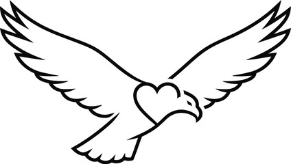 Obraz premium Illustration of a flying eagle with a heart on its chest in black and white