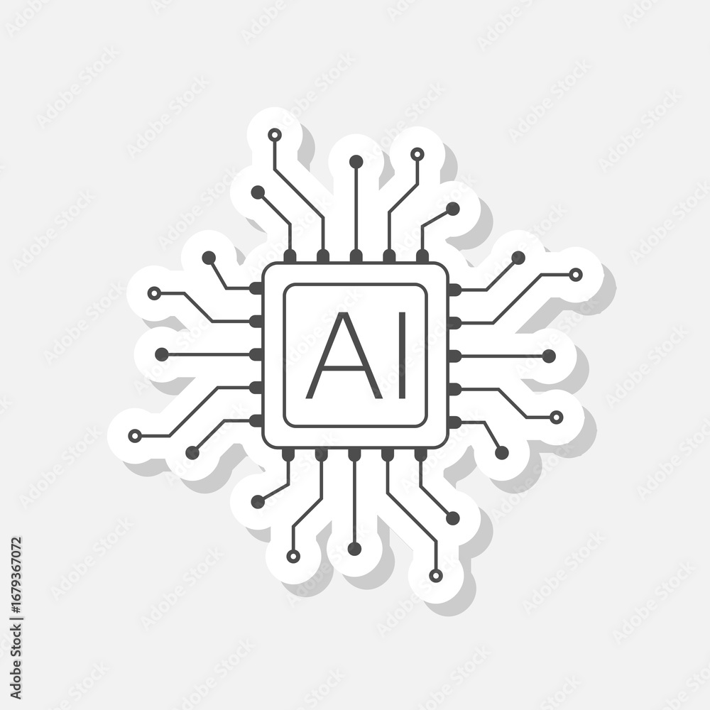 Poster artificial intelligence processor icon sticker isolated on gray background