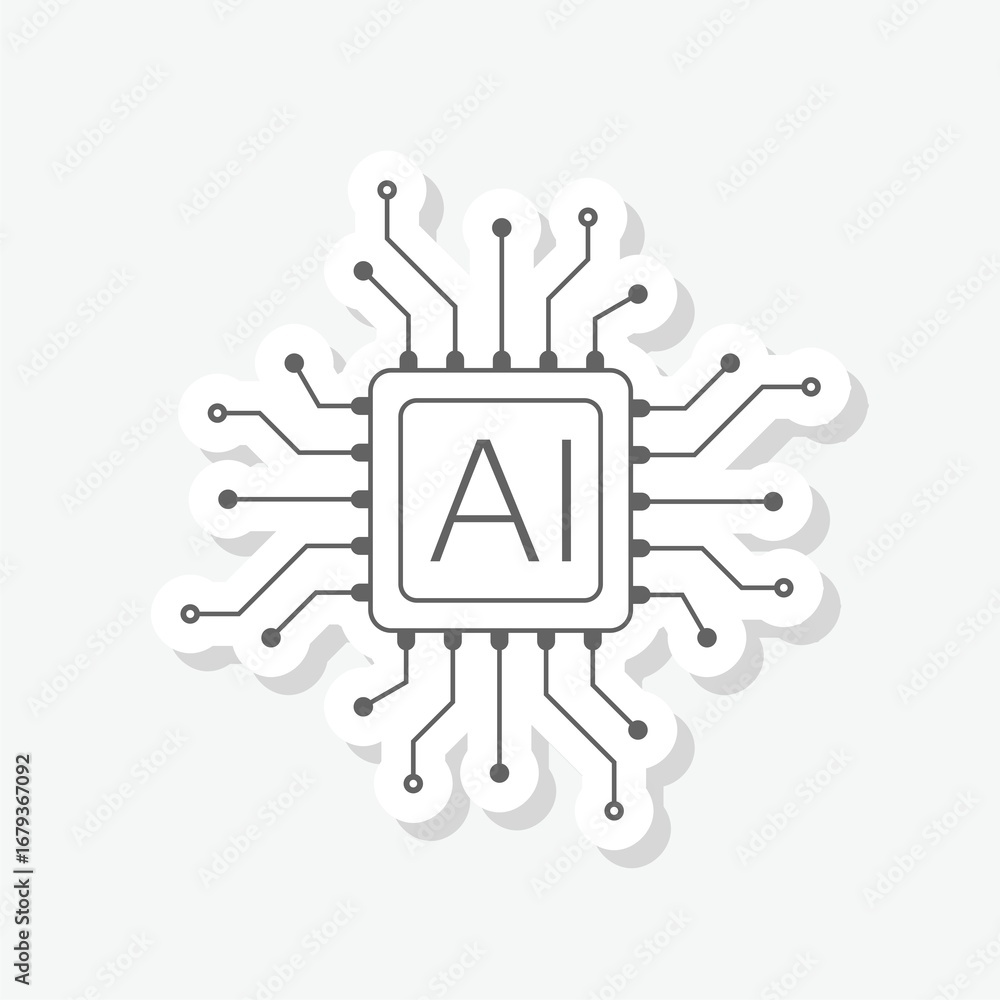Poster artificial intelligence processor icon sticker isolated on gray background