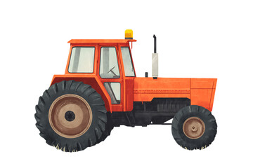 Fototapeta premium Orange tractor illustration on black background