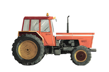 Fototapeta premium Classic red farm tractor isolated on black background