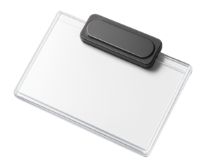 Clear plastic name tag with magnetic backing