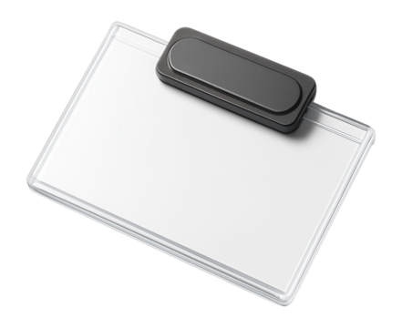 Clear plastic name tag with magnetic backing