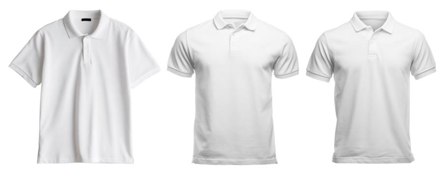 Plain white polo shirts isolated on transparent background perfect for branding, mockups, and apparel presentations