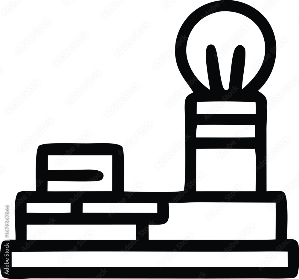 Poster conceptual icon of a desk lamp with stacked books representing knowledge and illumination for learni