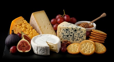 Cheese, Grapes, Figs, Honey, and Crackers.
