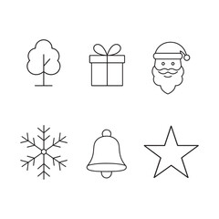 Christmas Line Icons Pack: Santa Gift Tree Snowflake Bell Star Vector