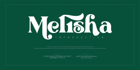 Melisha Luxury wedding alphabet letters font with tails. Typography elegant classic lettering serif fonts and number decorative vintage retro concept for logo branding. vector illustration
