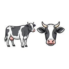 Cow Illustration Fullbody and Headshot