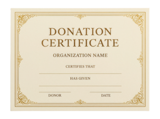 Donation certificate with organization name