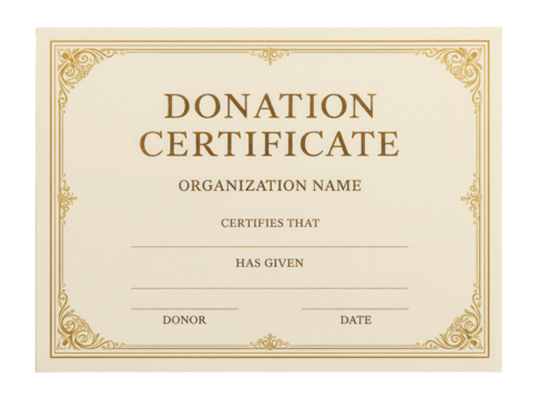 Donation certificate with organization name