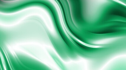 Animation of vibrant green and white plasma energy waves with glossy, metallic highlights, seamlessly looping. A futuristic motion background for science projects, technology vlogs, or dynamic event