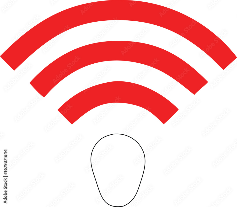 Poster abstract signal transmission concept with head outline and concentric red arcs indicating wireless c