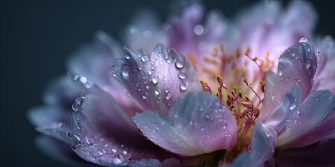 Close-Up of Delicate Flower Petals with Water Droplets and Soft Bokeh Background