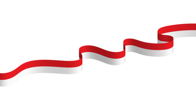 Indonesian Ribbon Flag, a red-and-white flag shaped like a dynamic wavy ribbon, conveys an elegant impression, a spirit of nationalism, and symbolizes Indonesian pride.
