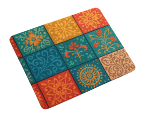 Rectangular sticker with patchwork design and matte surface