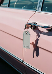 Motel Key Hanging on Pink Vintage Car Door Handle