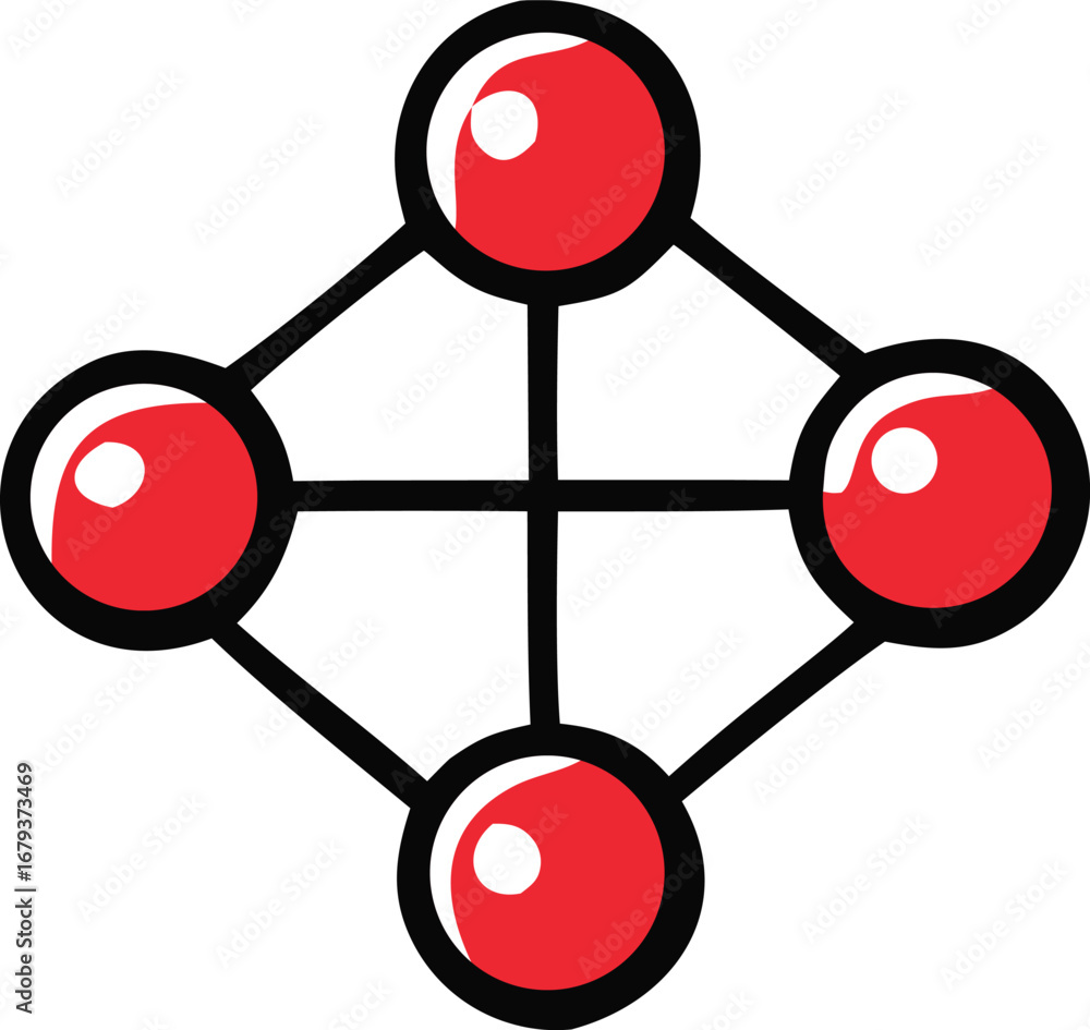 Poster geometric abstract red circles connected by lines structure abstract design elements network system 