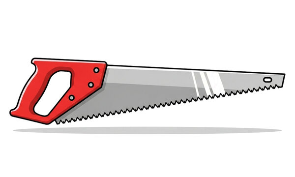 Illustration of a hand saw with a red handle and gray blade on a black background