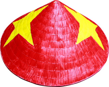 A Vietnamese conical hat painted with the Vietnamese flag on a transparent background to celebrate National Day - Powered by Adobe