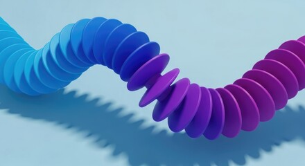 Curved Purple and Blue Disc Object Abstract Arrangement On Light Blue Background