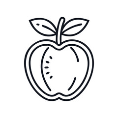 A bold line illustration of a simple apple with stem and leaves, apple  icon vector illustration