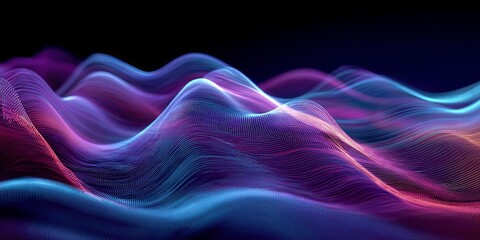 Vibrant Abstract Waves of Light Creating a Dynamic Digital Landscape in Purple and Blue Tones