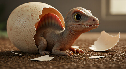 Adorable Baby Dinosaur Hatching from Egg - 3D Render