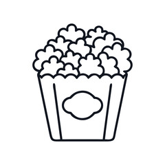 A simple line drawing of a container overflowing with delicious popcorn, bag of popcorn icon vector illustration