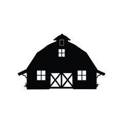 A silhouette barn building with old windows and cross brace door, barn  silhouette vector illustration