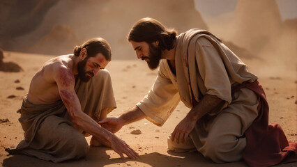 Jesus healing a person with leprosy