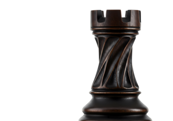 Dark Wood Chess Rook Close-Up