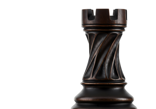 Dark Wood Chess Rook Close-Up