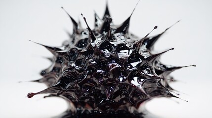 Fototapeta premium Dynamic Black Ferrofluid Crown with Fractal Spikes in Zero-G, Electromagnetic Field Oil-Slick Sheen
