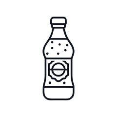 Minimalist outline drawing of a classic soda bottle with label design, bottle of soda icon vector illustration