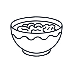 Stylized vector drawing of a bowl of soup with noodles or dumpling, bowl of soup icon vector illustration