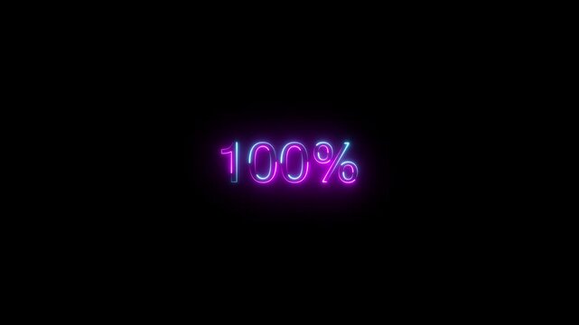 100% - One hundred percent. Glowing neon icon on bl ack background.