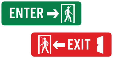 Clear signs indicating entry and exit points with directional arrows and pictograms.