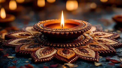 Diwali Celebration with Traditional Oil Lamps and Intricate Designs Symbolizing the Victory of Light Over Darkness and New Beginnings