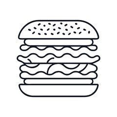 Minimalist line art illustration of a classic sesame seed burger, burger stack icon vector illustration