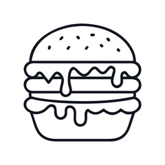 Minimalist depiction of a delicious double cheeseburger with dripping sauce, burger with sauce dripping icon vector illustration