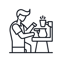 Minimalist illustration of a person making coffee with a coffee machine, cafe barista making coffee icon vector illustration