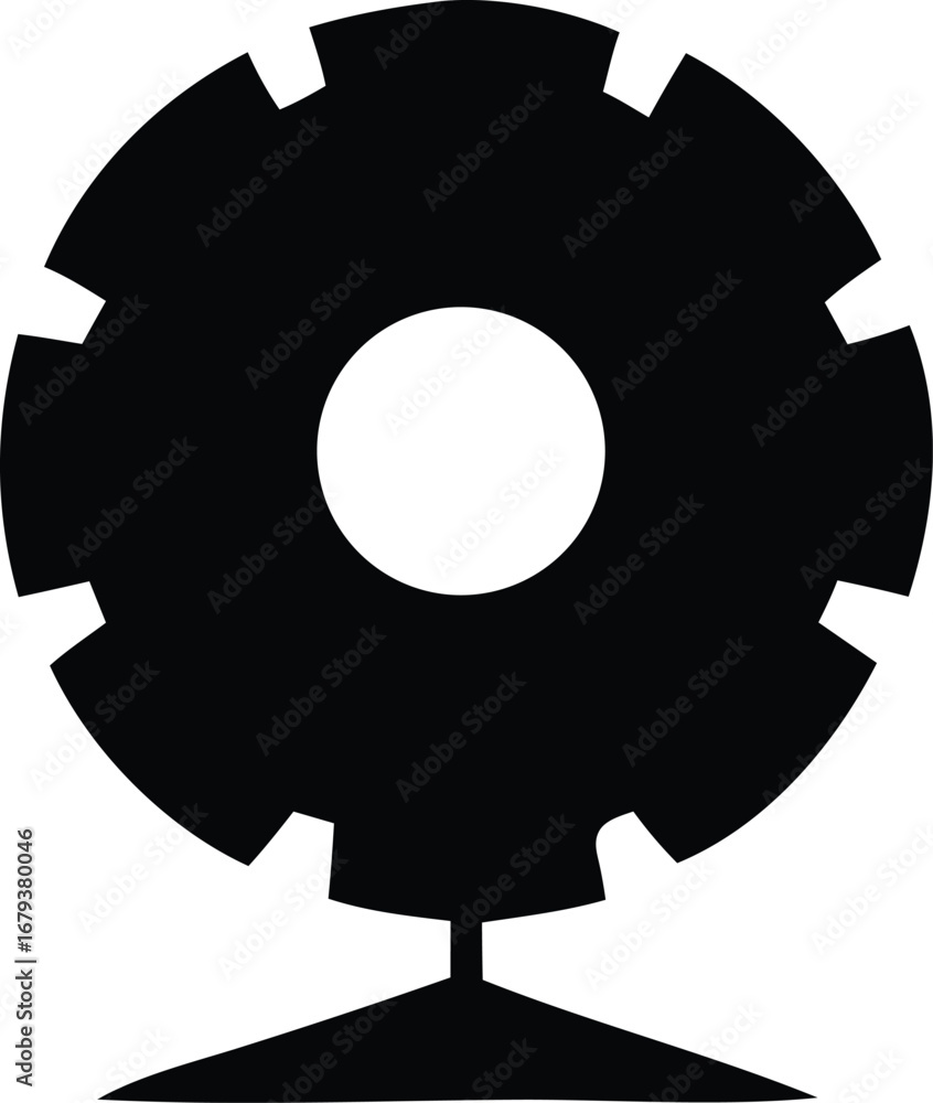 Poster close-up of a black webcam with a circular lens and tripod stand on a white backdrop creating a simp