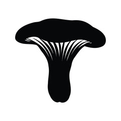 Monochrome Chanterelle Mushroom Silhouette with Distinctive Gills for Scientific or Culinary Use, chanterelle mushroom silhouette vector illustration