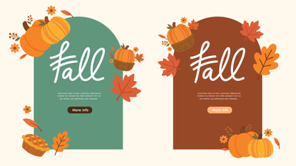 Fall landing page banner with pumpkins seasonal leaves and decor