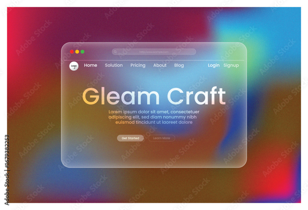 Poster web design, gleam craft, landing page orange blue teal gradient futuristic glowing glass morphism ui